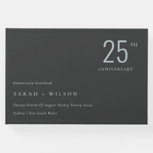 Minimal Bold Black Dusky Blue Any Year Anniversary Guest Book