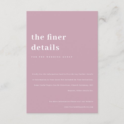 Minimal Bold Dusk Pink Typography Wedding Details Enclosure Card