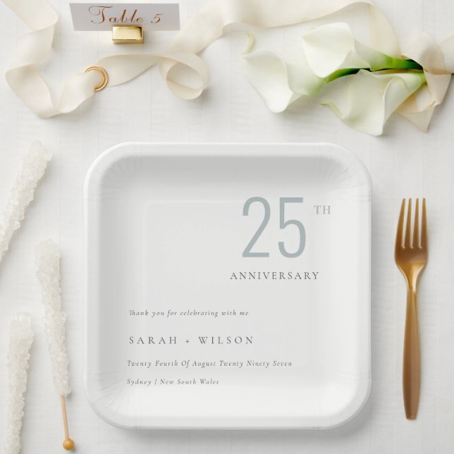 Minimal Bold  Dusky Blue Any Year Anniversary Paper Plates (Wedding)