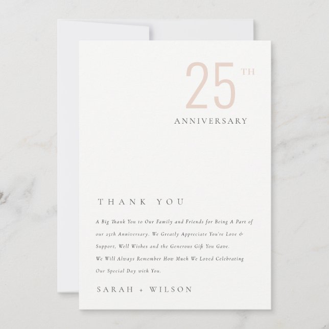 Minimal Bold Dusky Blush Any Year Anniversary Thank You Card (Front)