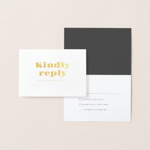 Minimal Bold Gold Typography Wedding RSVP Foil Card