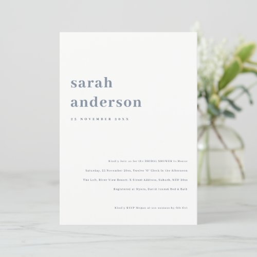 Minimal Bold Grey Blue Typography Bridal Shower Invitation