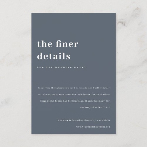Minimal Bold Grey Blue Typography Wedding Details Enclosure Card