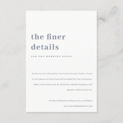 Minimal Bold Grey Blue Typography Wedding Details Enclosure Card