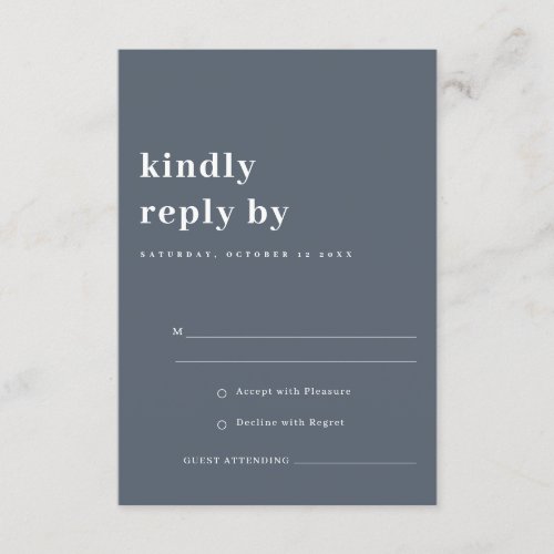 Minimal Bold Grey Blue Typography Wedding RSVP Enclosure Card