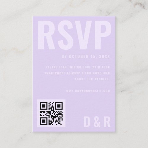 Minimal Bold Lilac Lavender QR Code Wedding RSVP Enclosure Card