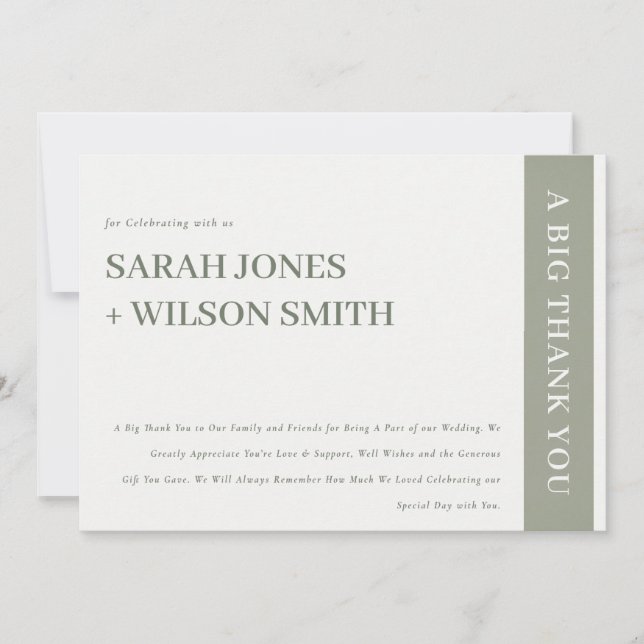 Minimal Bold Modern Grey Typography Wedding Thank You Card (Front)