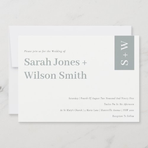 Minimal Bold Modern White Blue Grey Wedding Invite