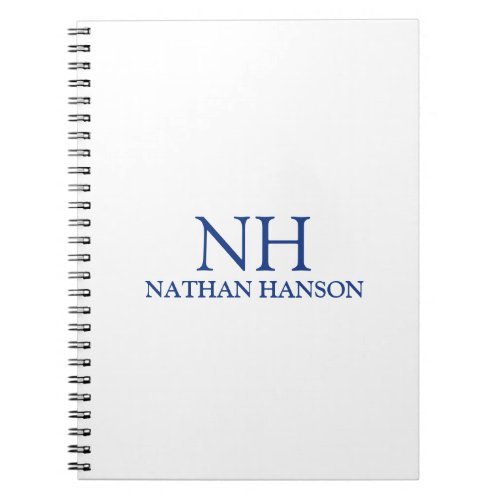 Minimal Bold Monogram Blue White Modern Business Notebook