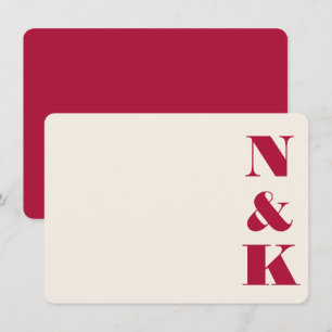 Minimal Bold Monogram Christmas Red Wedding Names Note Card