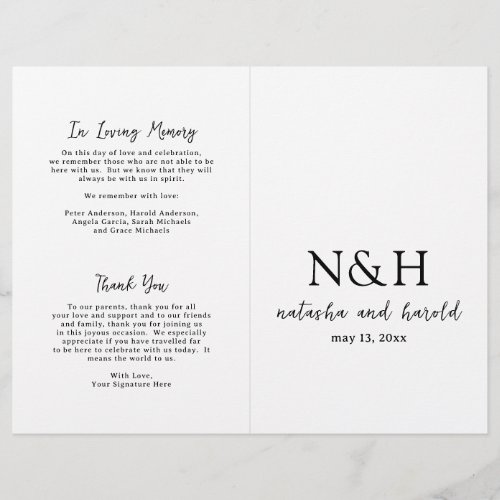 Minimal Bold Monogram Modern Wedding Program