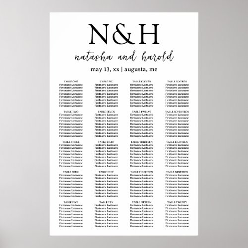 Minimal Bold Monogram Modern Wedding Seating Chart