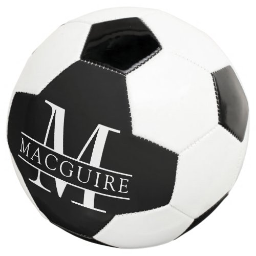 Minimal Bold Monogram  Name Black Soccer Ball