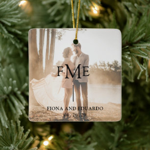 Minimal Bold Monogram Photo Modern Ceramic Ornament