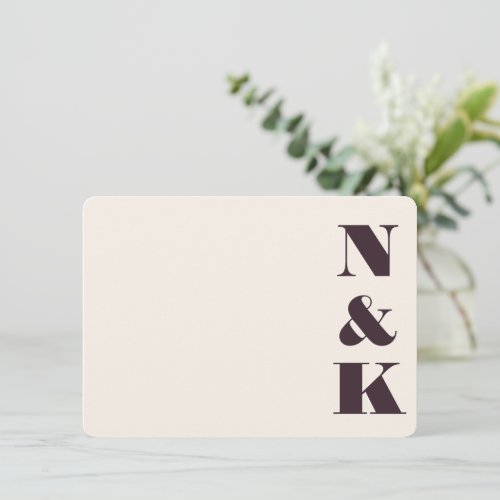 Minimal Bold Monogram Winter Plum Wedding Names Note Card