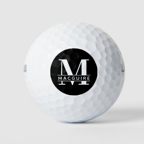Minimal Bold Monogram with Name  Black Golf Balls