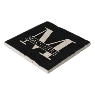 Minimal Bold Monogram with Name   Black Trivet