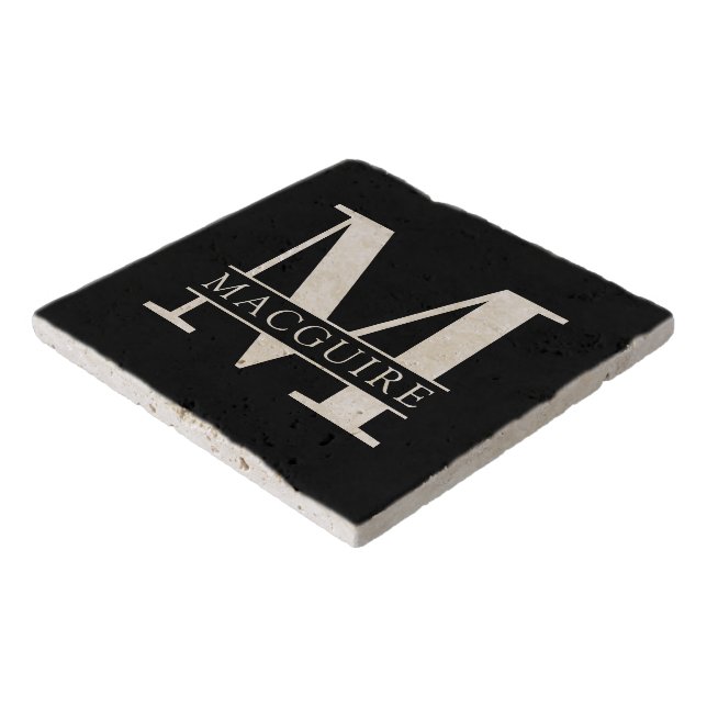 Minimal Bold Monogram with Name | Black Trivet (Corner)
