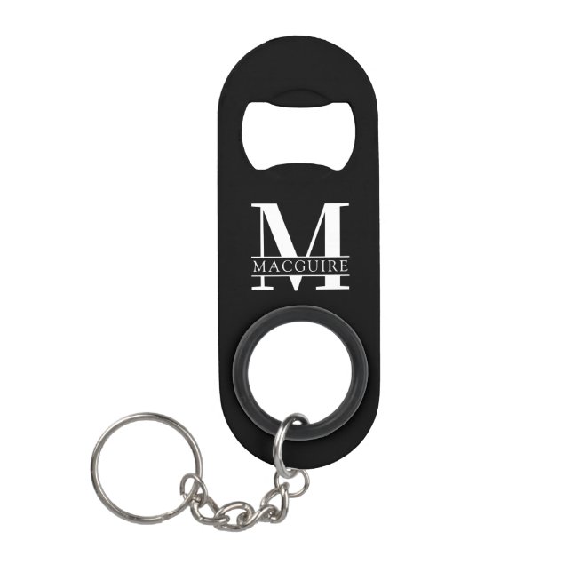 Minimal Bold Monogram with Name Keychain Bottle Opener (Front)