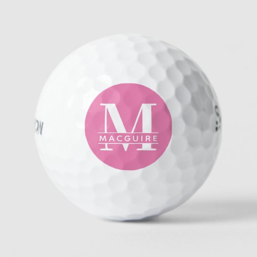 Minimal Bold Monogram with Name  Pink Golf Balls
