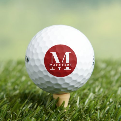 Minimal Bold Monogram with Name  Raspberry Red Golf Balls