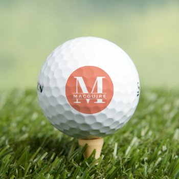 Minimal Bold Monogram With Name | Salmon Golf Balls by colorjungle at Zazzle