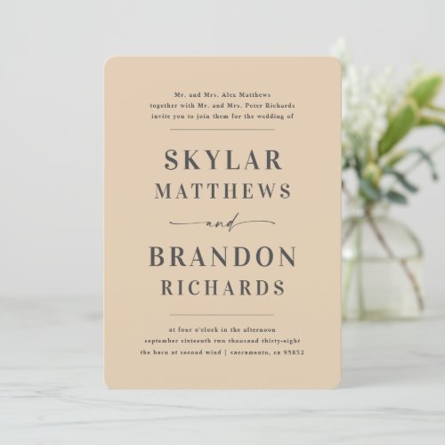 Minimal Bold Names Golden Yellow Simple Wedding Invitation