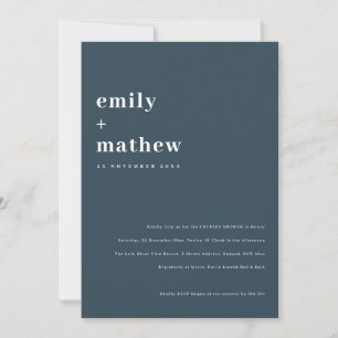 Minimal Bold Navy Blue Typography Couples Shower Invitation