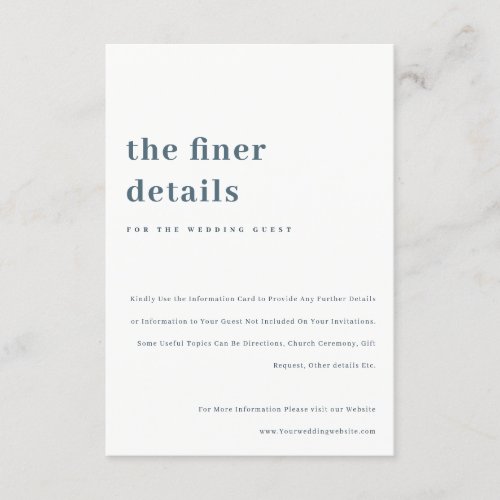 Minimal Bold Navy Blue Typography Wedding Details Enclosure Card