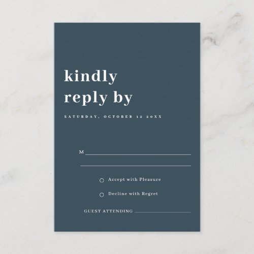 Minimal Bold Navy Blue Typography Wedding RSVP Enclosure Card