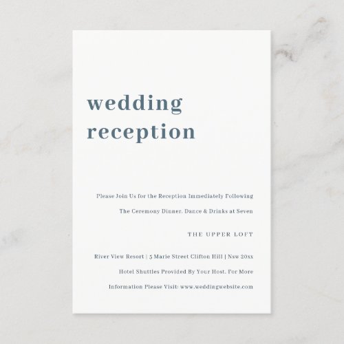 Minimal Bold Navy Typography Wedding Reception Enclosure Card