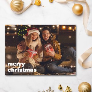 Minimal Bold Photo Overlay Custom Letter Christmas Holiday Card