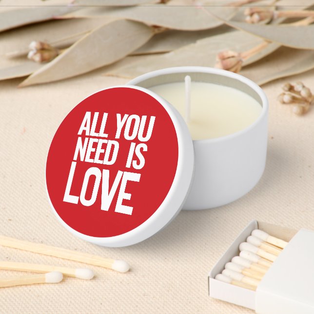 Minimal Bold Red White All You Need is Love Mini Candle Favors (Insitu)