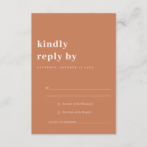 Minimal Bold Rust Orange Typography Wedding RSVP Enclosure Card