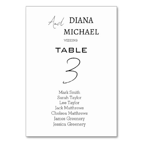 Minimal Bold Script White Wedding Seating Chart Table Number