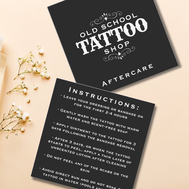 Minimal Bold Tattoo Artist Aftercare Instructions Square Business Card (Minimal Bold Tattoo Artist Aftercare Instructions Square Business Card)
