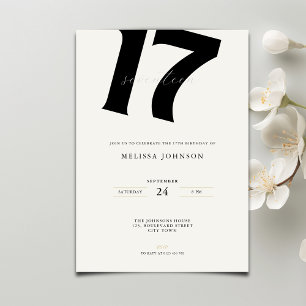 Minimal Bold Typography 17th Birthday Invitation