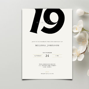Minimal Bold Typography 19th Birthday Invitation