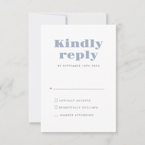 Minimal Bold Typography Dusty Blue Wedding  RSVP Card