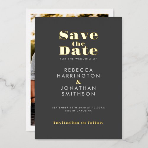 Minimal Bold Typography Gold Wedding Save The Date Foil Invitation