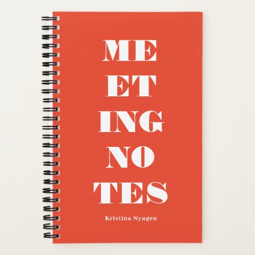 Minimal Bold Typography Orange White Meeting Notes Notebook