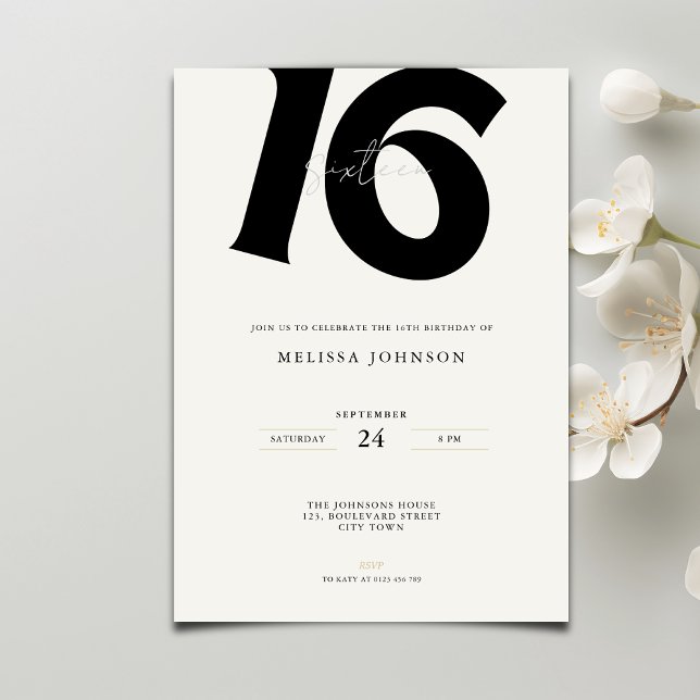 Minimal Bold Typography sweet 16th Birthday  Invitation (Creator Uploaded)