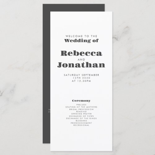 Minimal Bold Typography Wedding Program Card