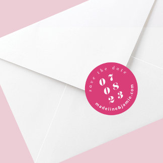 Minimal Bold Wedding Date Save the Date Magenta Classic Round Sticker