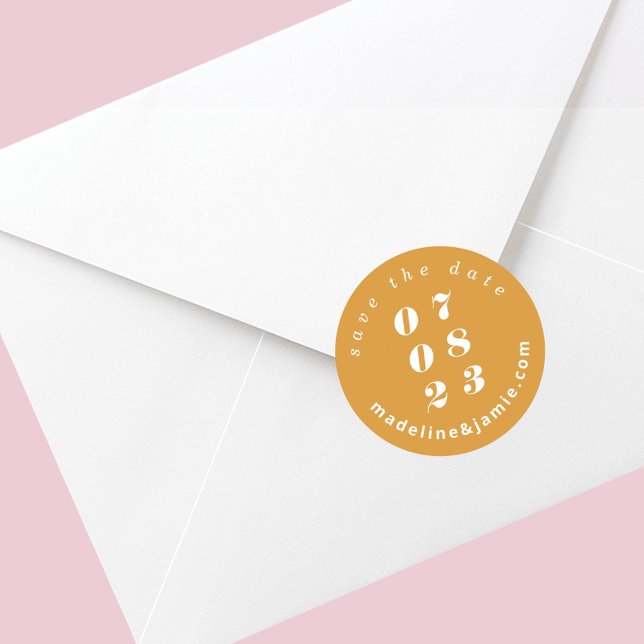 Minimal Bold Wedding Date Save the Date Yellow Classic Round Sticker (Creator Uploaded)