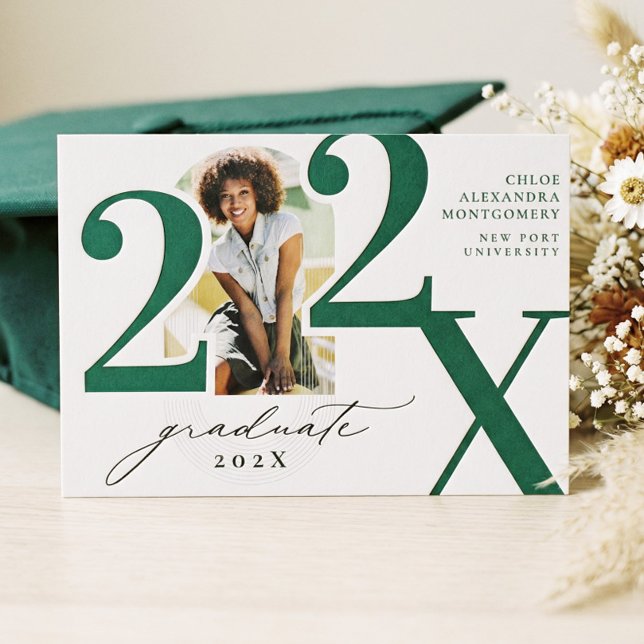 Minimal Bold Year Arch Grad Photo Graduation Letterpress Photo Cards (Wildflowers Graduation Grad Photos Announcement)