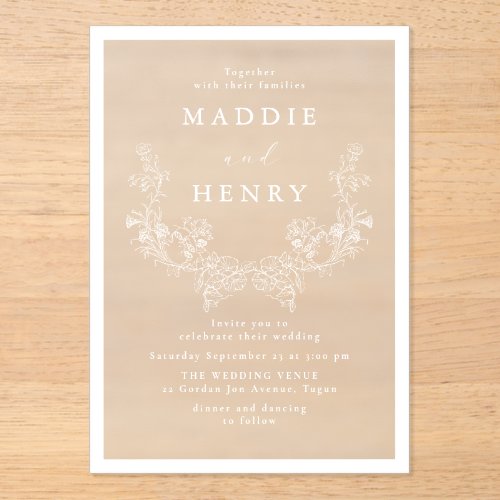 Minimal Botanical Acrylic Wedding Invitation