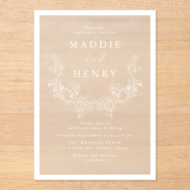 Minimal Botanical Acrylic Wedding Invitation (Front)