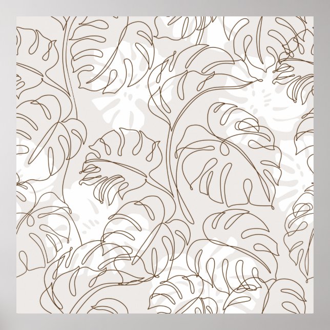 Minimal botanical art seamless pattern. Tropical m Poster (Front)