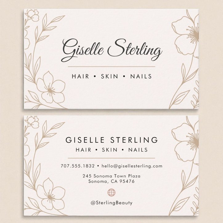 Minimal Botanical Blush And Black Name Typography Business Card